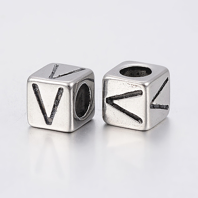 304 Stainless Steel Large Hole Letter European Beads X-STAS-H428-01AS-V-1