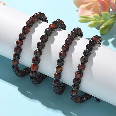 Natural Tiger Eye Round Bead Adjustable Braided Bracelets UO3136-16-1