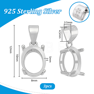 3Pcs Sterling Silver Basket Pendant Setting with Prongs Mounting FIND-PH0028-44-1