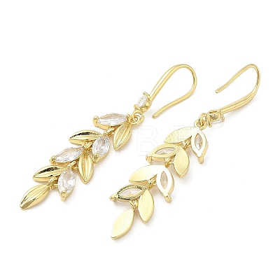 Cubic Zirconia Leaf Dangle Earrings EJEW-G353-09G-1