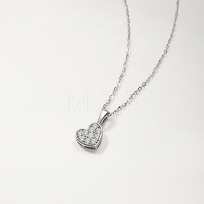 925 Sterling Silver Full Paved 0.22CT Crystal Moissanite Heart Pendant Necklaces for Women TX8783-1