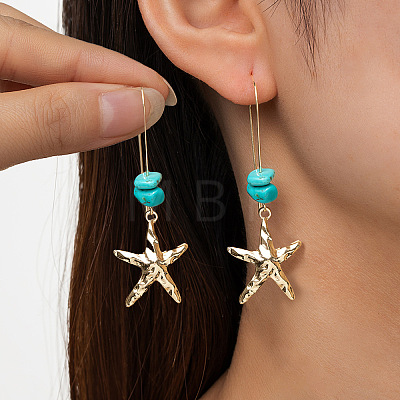 Alloy & Synthetic Turquoise Chip Hoop Earrings FS-WG5F607-01-1