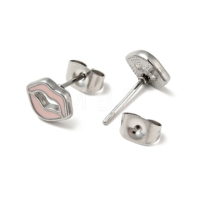 Enamel Lip Stud Earrings with 316 Surgical Stainless Steel Pins EJEW-A081-11P-1