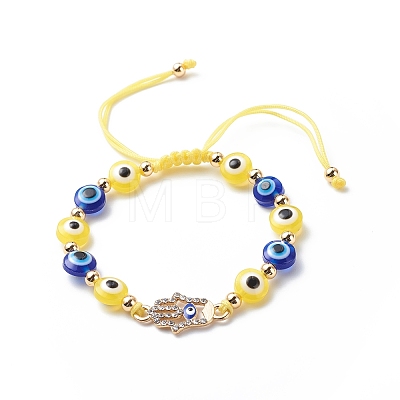 Evil Eye Resin Bead & Hamsa Hand Alloy Rhinestone Braided Beaded Bracelets for Girl Women BJEW-JB08740-02-1