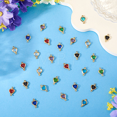 28Pcs 7 Colors Stainless Steel Pave Glass Heart Connector Charms STAS-TA0003-30-1