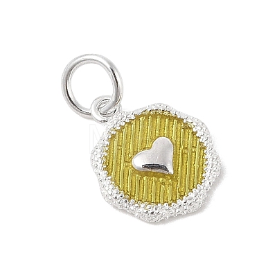 925 Sterling Silver Enamel Flat Round with Heart Charms with Jump Rings and 925 Stamp STER-D288-04S-01-1