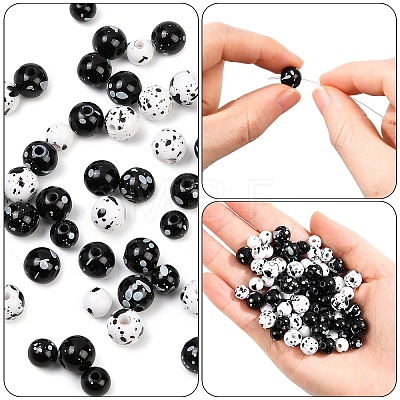200Pcs 4 Styles Printed Opaque Acrylic Round Beads ACRP-YW0001-19-1