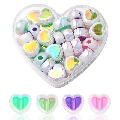 32Pcs 4 Colors UV Plating Rainbow Iridescent Acrylic Beads OACR-YW0001-32A-1