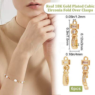 6Pcs Brass Micro Pave Clear Cubic Zirconia Fold Over Clasps ZIRC-BBC0001-26-1