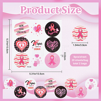 Round Dot Breast Cancer Awareness Pink Ribbon Stickers DIY-WH0409-31-1
