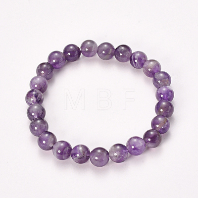 Natural Amethyst Beaded Stretch Bracelets BJEW-Q692-56-8mm-1