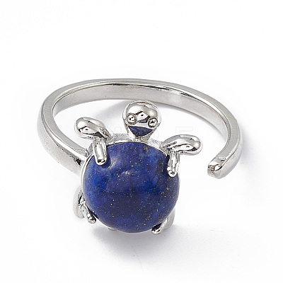 Natural Lapis Lazuli Turtle Open Cuff Ring RJEW-P082-01P-06-1