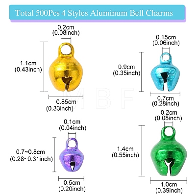 500Pcs 4 Styles Aluminum Bell Charms FIND-YW0004-03-1