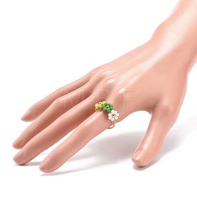 Glass Seed Braided Bead Flower Finger Rings RJEW-TA00054-01-1