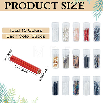 495Pcs 15 Colors Glass Bugle Beads SEED-ME0001-16-1