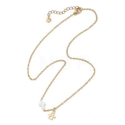 304 Stainless Steel Angel and Natural Freshwater Shell Cross Pendant Necklaces NJEW-JN05720-1