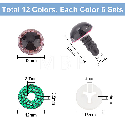   72 Sets 12 Colors Plastic Craft Eyes KY-PH0001-89-1