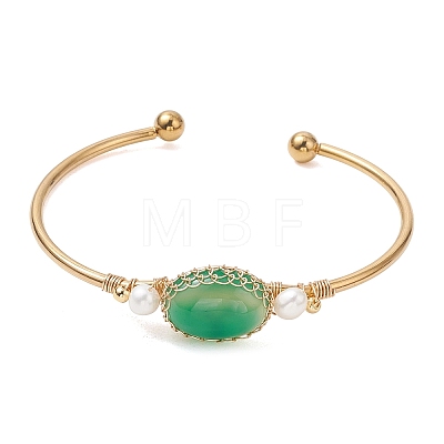 Wire Wrapped Natural Agate Cuff Bangles BJEW-TA00742-01-1