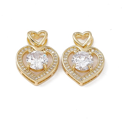 Brass Clear Cubic Zirconia Pendants KK-E068-VA122-1-1