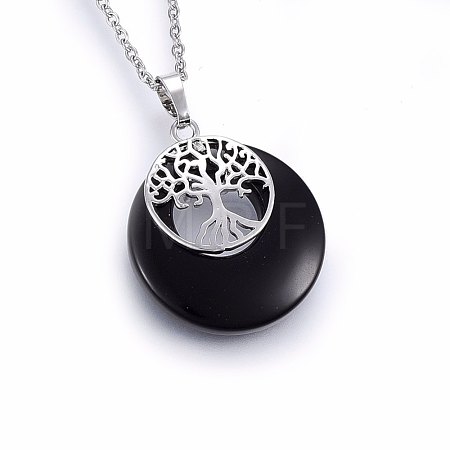 Natural Dyed & Heated Black Agate Pendant Necklaces NJEW-P228-A01-1