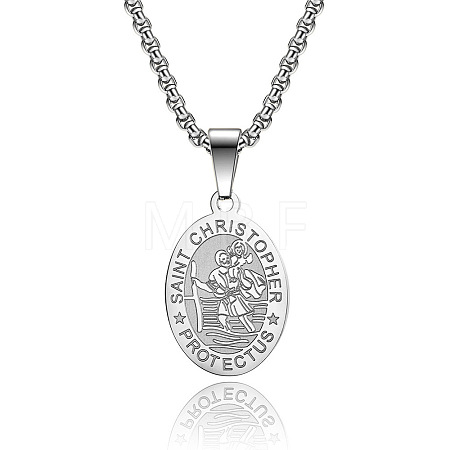 Saint Christopher Pendant Men's 304 Stainless Steel Necklace 304 Stainless Steel Men's Jewelry. EO9724-2-1