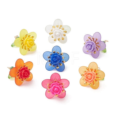 7Pcs Glass Seed Beaded Rose Flower Pendants PALLOY-MZ01231-1
