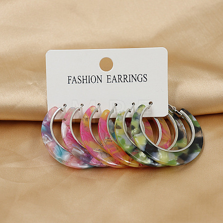 3 Pairs Alloy Acrylic Hoop Earrings FS-WG99021-02-1