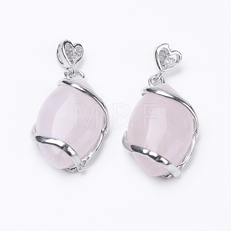 Natural Rose Quartz Pendants G-E423-03P-1