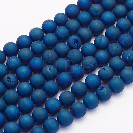 Electroplate Natural Druzy Agate Beads Strands G-G708-6mm-03-1