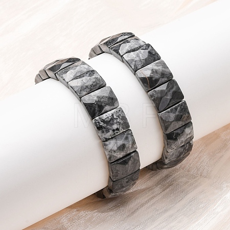 Rectangle Natural Map Stone Beads Stretch Bracelets for Women Men BJEW-Z149-01G-1