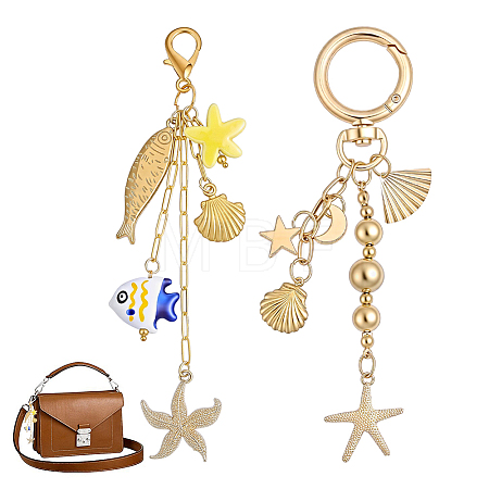 2Pcs Handmade Porcelain & Alloy Pendant Decorations HJEW-GA00084-1