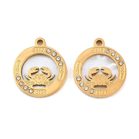 Ocean Theme 304 Stainless Steel & Natural Shell & Rhinestone Pendants SH-CBA72D5-01D-G-1