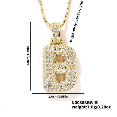 Elegant Brass Micro Pave Clear Cubic Zirconia 3D Initial Necklaces DV4415-2-1