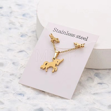 201 Stainless Steel Pendant Necklaces & Stud Earrings Sets FS-WG852B2-06-1