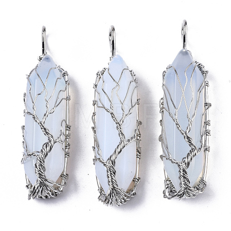 Opalite Big Wire Wrapped Pointed Pendants G-T133-P02F-1