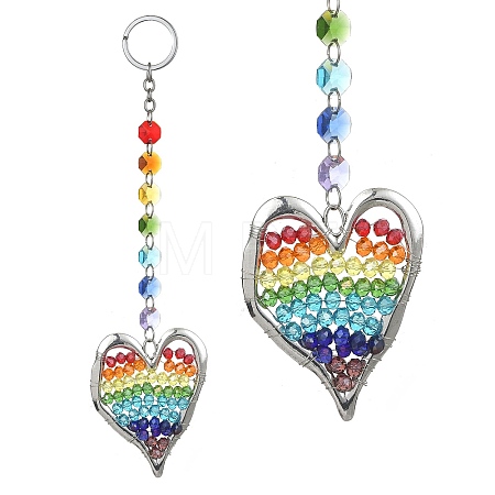 Alloy & Glass Beaded Heart Pendant Keychain KEYC-JKC00521-1
