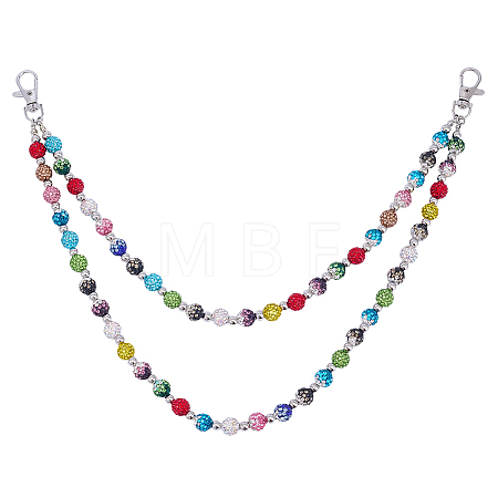 1Pc Polymer Clay Rhinestone Disc Ball and Round Acrylic Beaded Double Layer Pants Chains AJEW-BM0001-27-1