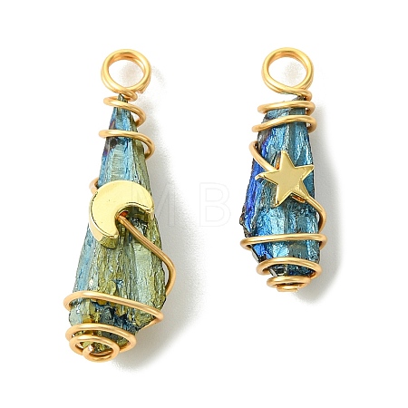 2Pcs Electroplated Natural Quartz Crystal Dyed Copper Wire Wrapped Pendants PALLOY-JF03169-01-1