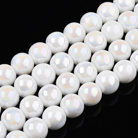 Electroplate Opaque Glass Beads Strands X-GLAA-T032-P10mm-AB02-1
