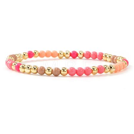 Bohemian Style Plastic & Brass Round Beaded Stretch Bracelets for Women BX0662-2-1