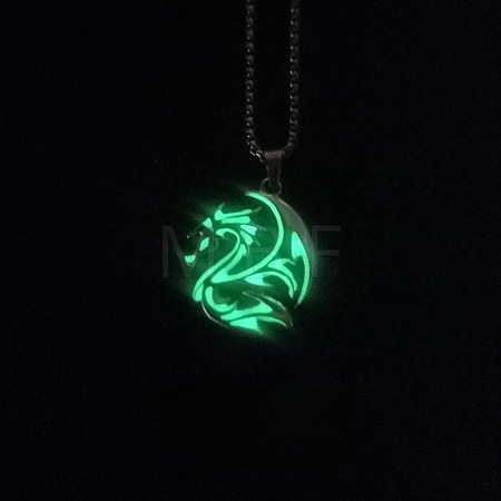 Alloy Resin Luminous Dragon Pendant 201 Stainless Steel Box Chain Necklaces FS-WG868F4-01-1