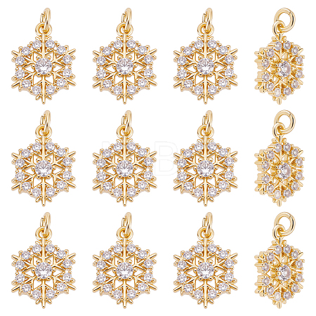 12Pcs Brass Micro Pave Cubic Zirconia Pendants KK-ME0004-66-1