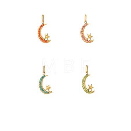 304 Stainless Steel Cubic Zirconia Pendants STAS-OY009-44G-1