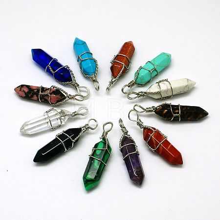 Natural Gemstone Double Terminated Pointed Pendants G-J062-P-1