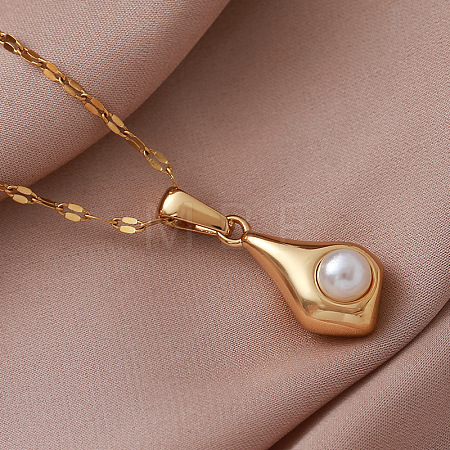 Vintage European 304 Stainless Steel and Imitation Pearl Teardrop Pendant Necklaces ZN0215-1