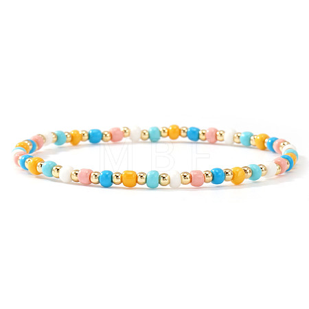 Summer 304 Stainless Steel & Glass Seed Bead Stretch Bracelets LS-AF7427-4-1