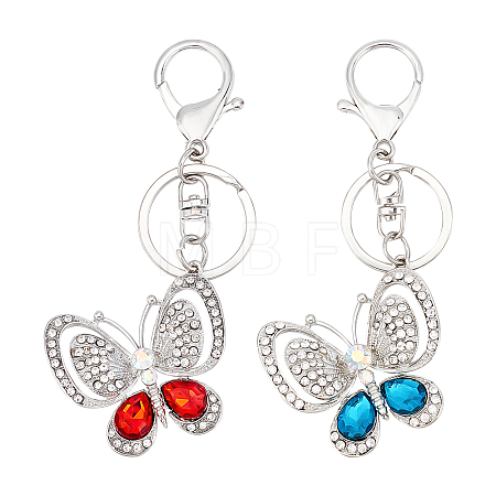 2Pcs 2 Colors Alloy Rhinestone Keychain KEYC-WR0001-06-1