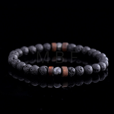 Natural Lava Rock Round Beads Stretch Stretch for Men Women AE5007-1
