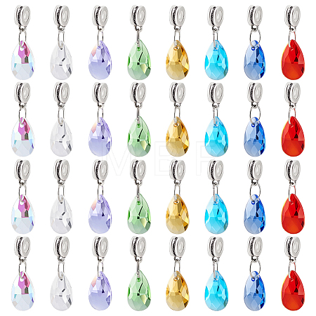 32Pcs 8 Colors Glass European Dangle Charms PALLOY-PH01854-1