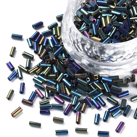 Metallic Colours Glass Bugle Beads SEED-N005-001-D02-1